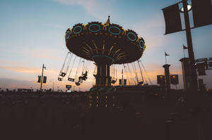 Silhouette Amusement Park Swing Rides Wallpaper