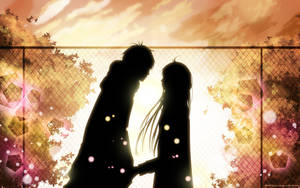 Silhouette Of Romantic Anime Couple Wallpaper