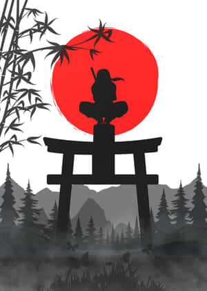 Silhouette_of_ Samurai_ Under_ Red_ Moon Wallpaper