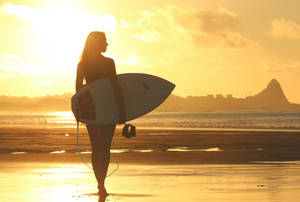 Silhouette Woman Surfer Wallpaper
