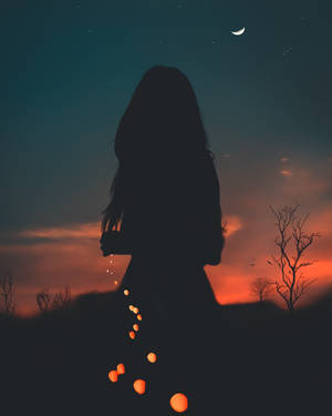 Silhouette Woman With Lights Wallpaper
