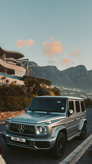 Silver Amg On The Road Iphone Wallpaper