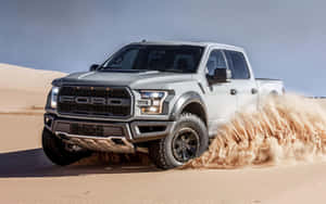 Silver Lifted Truck On Desert Wallpaper