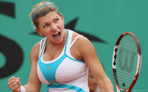 Simona Halep Mastering A Forehand Stroke On Court Wallpaper