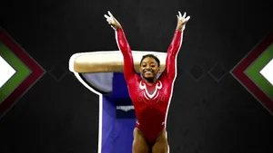 Simone Biles Artistic Gymnastics Performance Wallpaper