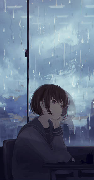 Single Girl Watching The Rain Wallpaper