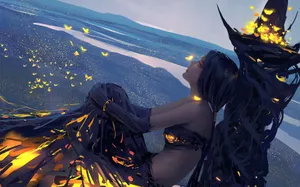 Single Woman Fiery Art Wallpaper