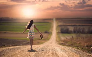 Single Woman On An Empty Road Wallpaper