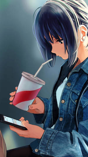Sipping Cute Anime Girl Iphone Wallpaper