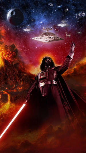 Sith Lord Darth Vader With His Red Lightsaber Wallpaper