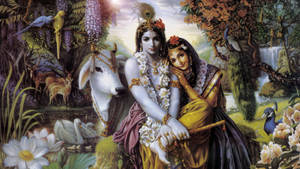 Sitting Radha And Krishna 4k Wallpaper
