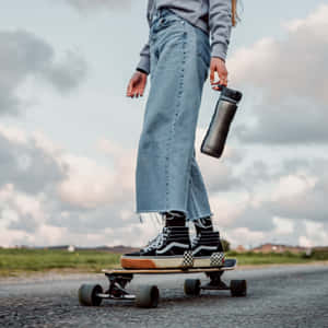 Skater Girl Aesthetic With Tumbler Wallpaper