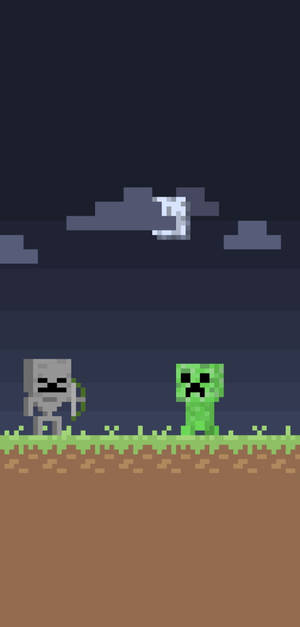 Skeleton And Creeper Mob Minecraft Iphone Wallpaper