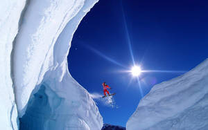 Skiing Jump Mountain Ice Wallpaper