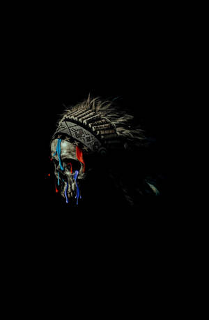 Skull Native Headdress Minimal Dark Iphone Wallpaper