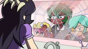 Skullgirls Filia Looking At Cracked Mirror Wallpaper