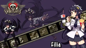 Skullgirls Filia With Film Tape Design Wallpaper