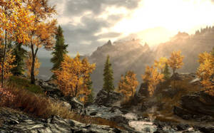 Skyrim Ultra Hd Autumn Morning On A Stream Wallpaper