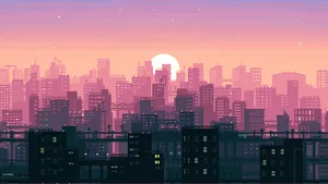Skyscrapers City Pixel Art Wallpaper