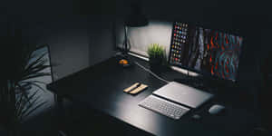 Sleek Black Desk Still Life Wallpaper