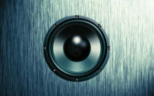 Sleek Blue Speaker On Wood Background Wallpaper