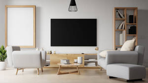 Sleek Minimalist Tv Cabinet Mounted On Wall Wallpaper