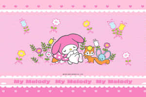 Sleeping My Melody Desktop With Flowers Wallpaper