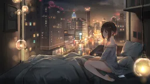 Sleepy Girl And Busy Street City Background Wallpaper