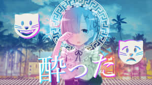 Sleepy Rem Anime Girl Aesthetic Vaporwave Wallpaper