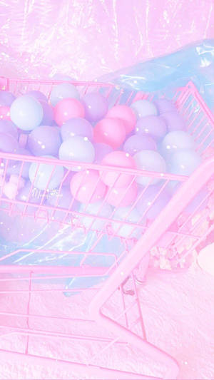 Small Balls Inside Cute And Pink Cart Wallpaper