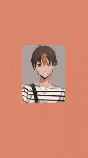 Smiling Anime Boy Striped Shirt Wallpaper