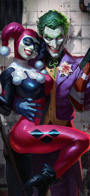 Smiling Joker And Harley Quinn Phone Wallpaper