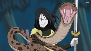 Smiling Orochimaru With Attacking Snake Wallpaper