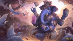 Smite Ganesha With Birds Ganpati 4k Wallpaper