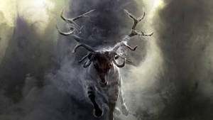 Smokey Deer With Big Horns Running Wallpaper