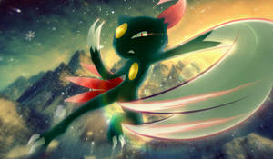 Sneasel Attacking With A Mountain Backdrop Wallpaper