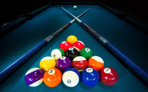 Snooker Balls With Cue Sticks Wallpaper