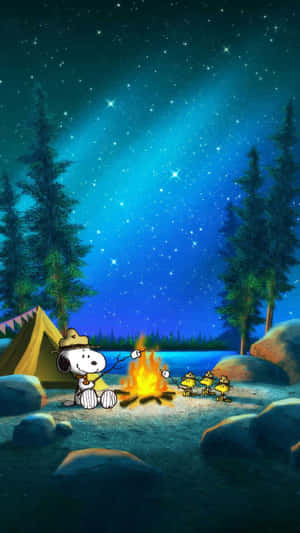 Snoopy Campfire Peanuts Christmas Wallpaper