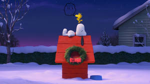 Snoopy Christmas House Wreath Wallpaper