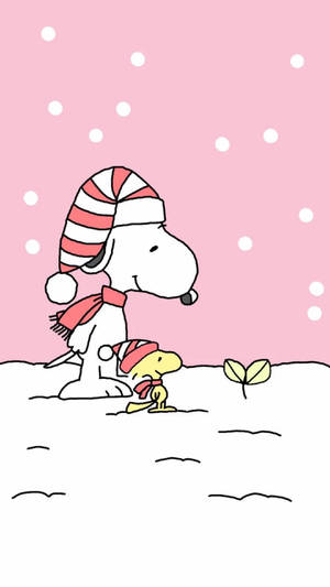 Snoopy Christmas Pink Aesthetic Iphone Wallpaper