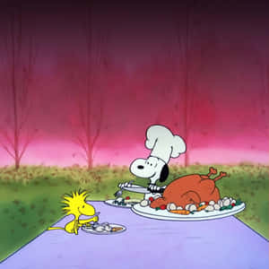Snoopy Enjoying His Thanksgiving Feast Wallpaper