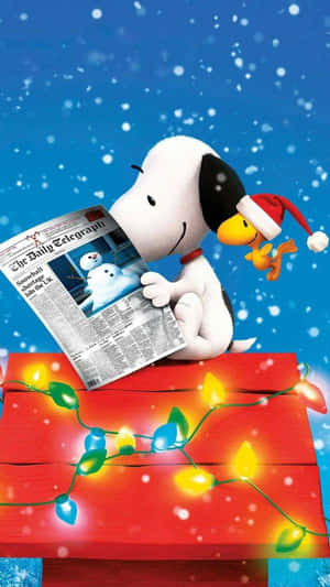 Snoopy Reading Newspaper Peanuts Christmas Wallpaper