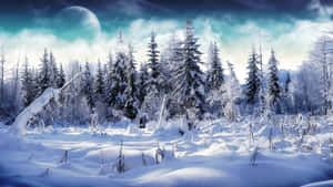 Snow Plummeting Down In A Peaceful Winter Landscape Wallpaper