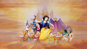 Snow White And The Seven Dwarfs In Clouds Wallpaper