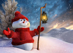 Snowman And The Lantern Wallpaper