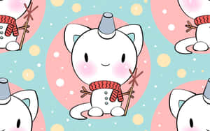 Snowman Cute Cat Pattern Wallpaper