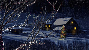 Snowy Cabin High Resolution Christmas Desktop Wallpaper