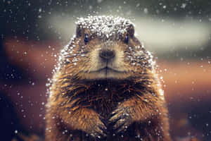 Snowy Groundhog Portrait Wallpaper