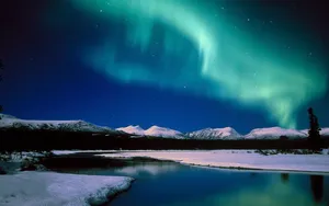 Snowy Mountains And Northern Lights Wallpaper