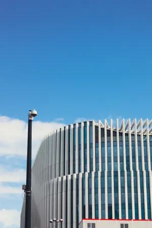 Soft Blue Aesthetic Concrete Building Wallpaper